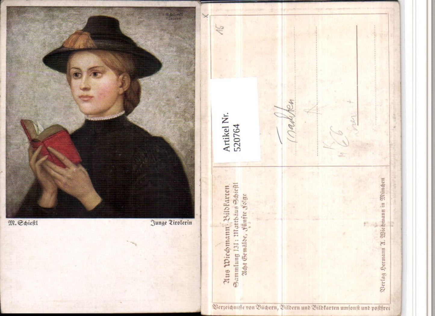 520764,Künstler AK Matthäus Schiestl Junge Tirolerin Tracht Hut lesen Portrait