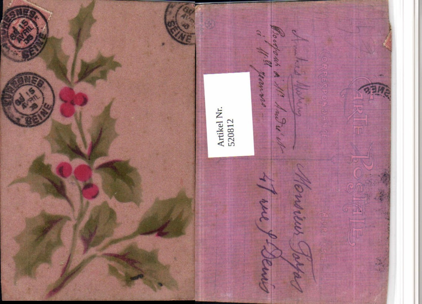 520812, Artist AK Hand-painted Holly Branches