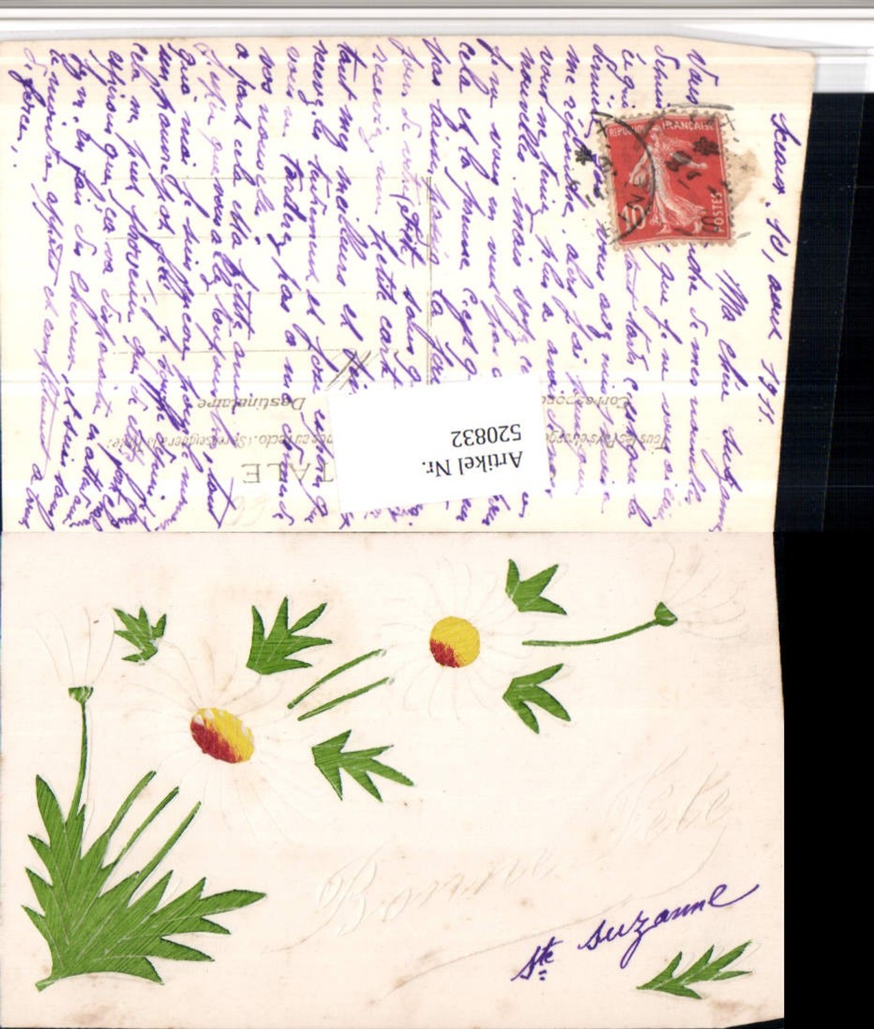 520832, Artist AK Hand-painted Daisies Flowers etched