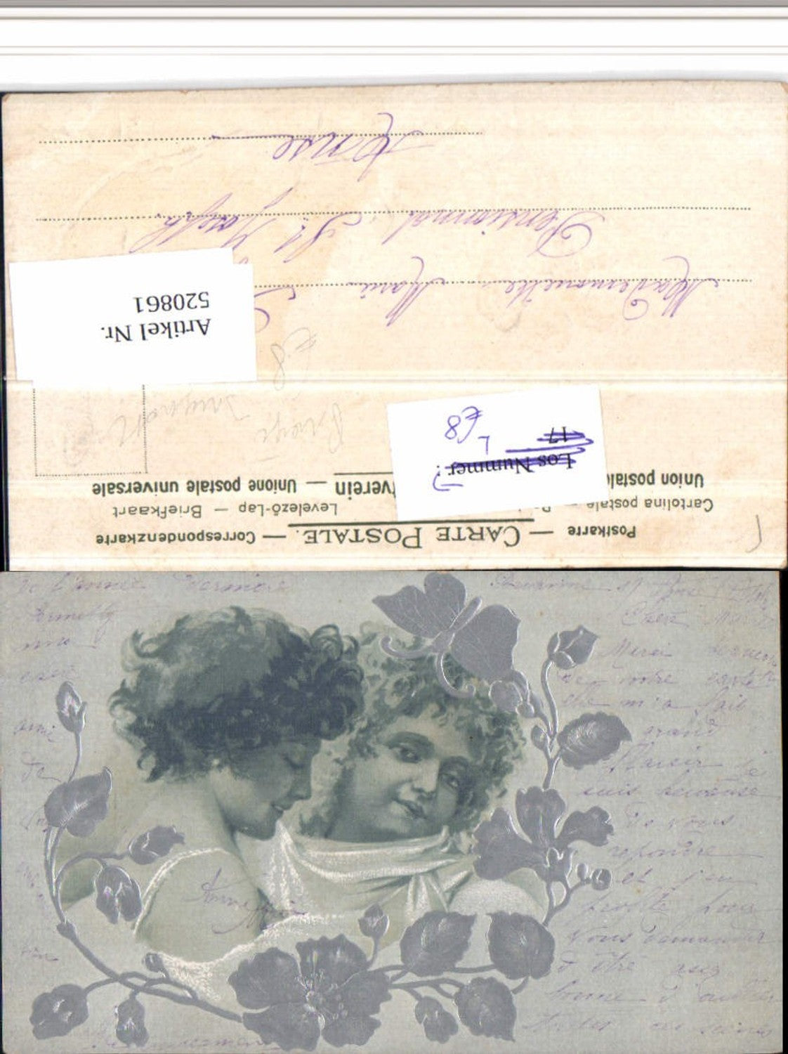 520861,Jugendstil Präge Künstler Litho Liebe Paar Blumen