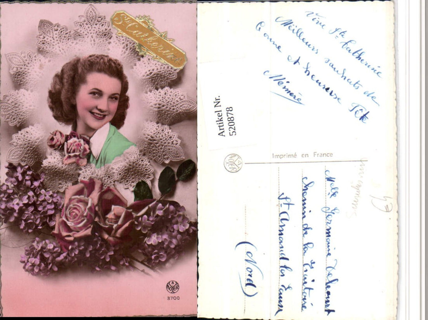 520878,Surrealismus Frau Portrait Spitze Blumen pub A. Noyer 3700