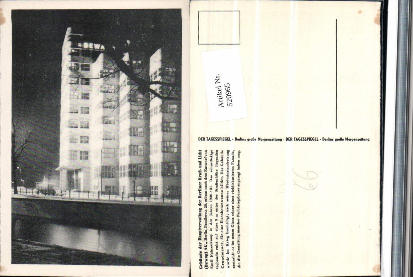 520965,Berlin Tiergarten Mitte BEWAG AG Verwaltung