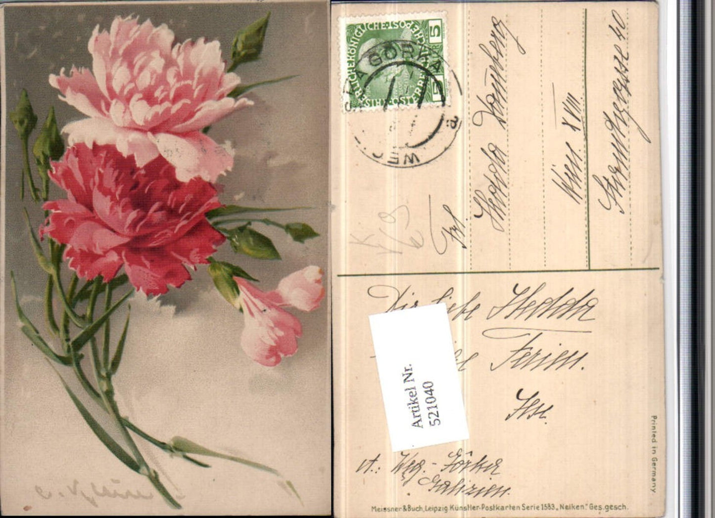 521040,Künstler AK Catharina Klein Nelken Blumen pub Meissner & Buch 1583