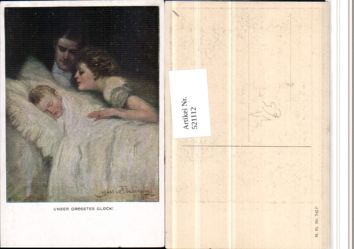 521112,M. Munk Vienne 742F Künstler Clarence F. Underwood Familie Kind Bett