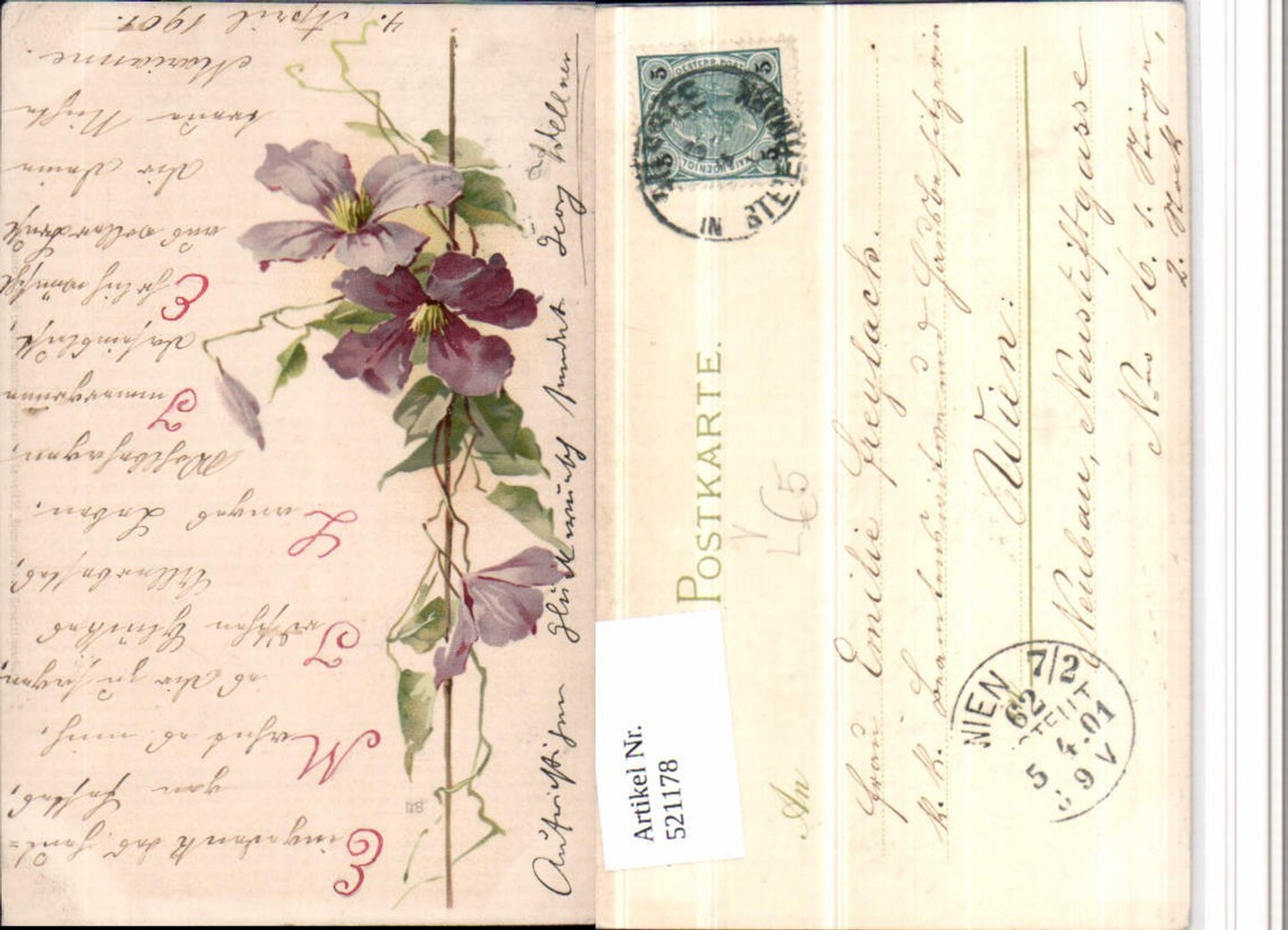 521178,Meissner & Buch 1056 Künstler Litho Blumenranke Blumen