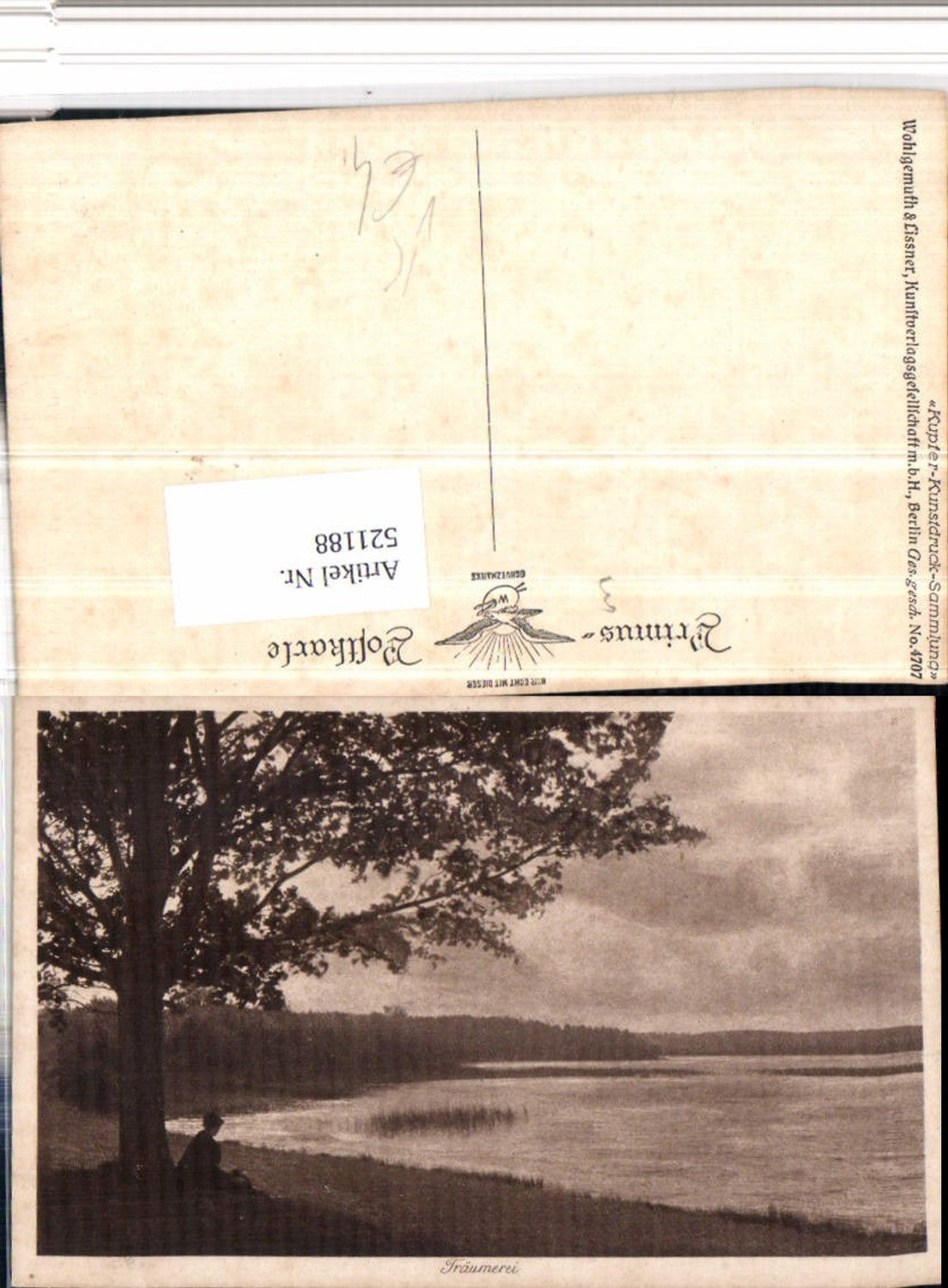 521188,Primus AK 4707 Künstlerkarte Träumerei Frau Ufer See Baum