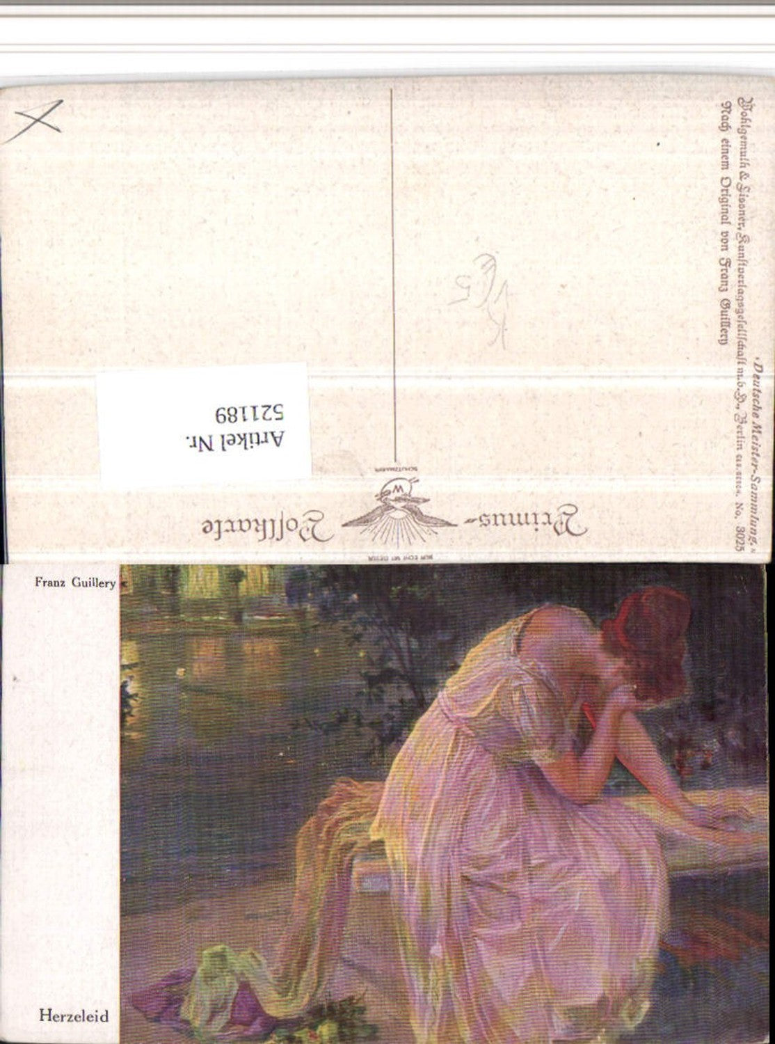 521189,Primus AK 3025 Künstler Franz Guillery Herzeleid Frau Kleid Trauer