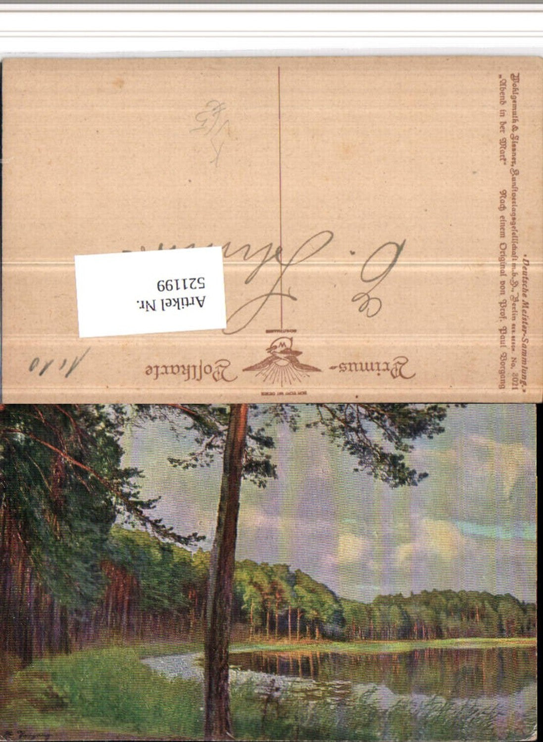 521199,Primus AK 3021 Künstler Paul Vorgang Abend in d. Mark Wald See