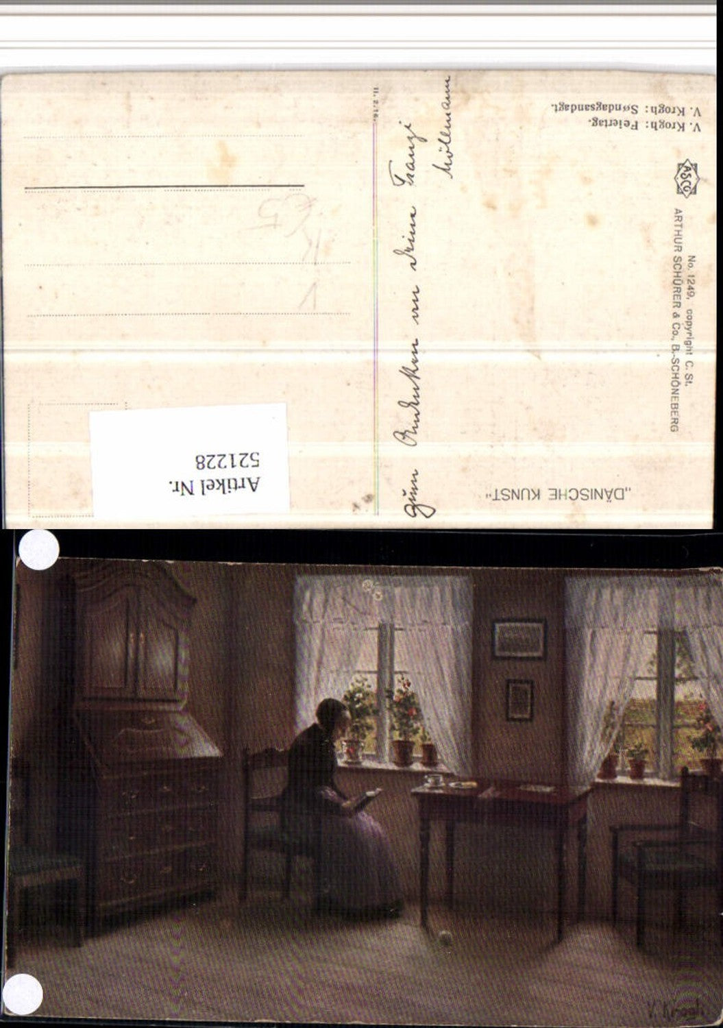 521228, Asco AK 1249 Artist V. Krogh Holiday Old Woman Reading Window