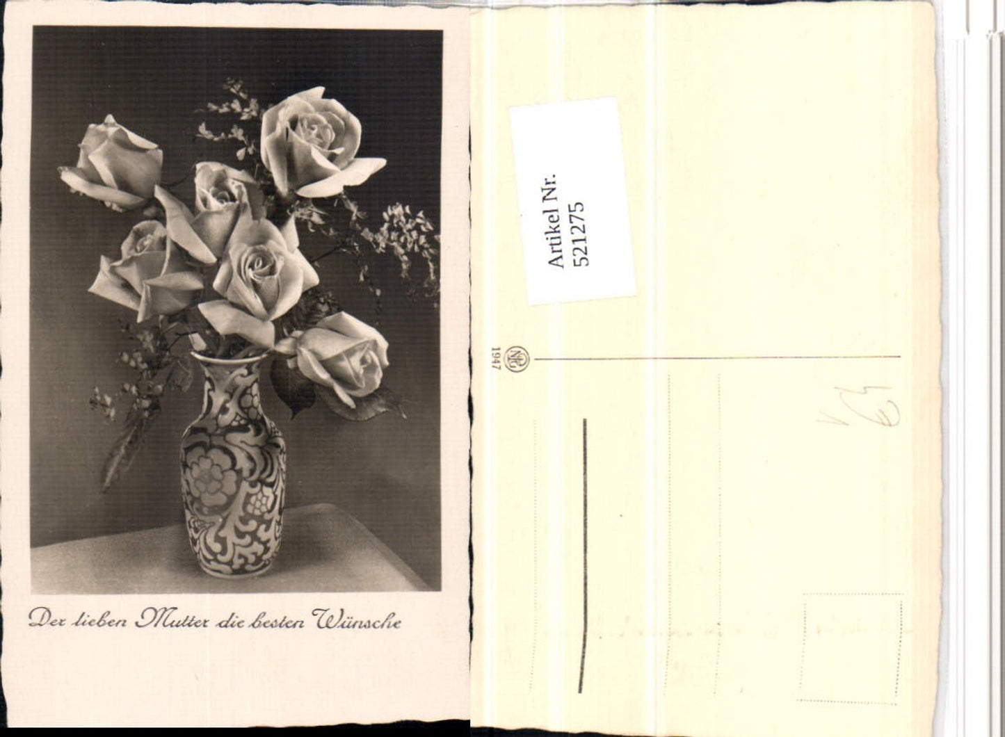 521275,Fotokunst NPG 1947 Muttertag Rosen Vase