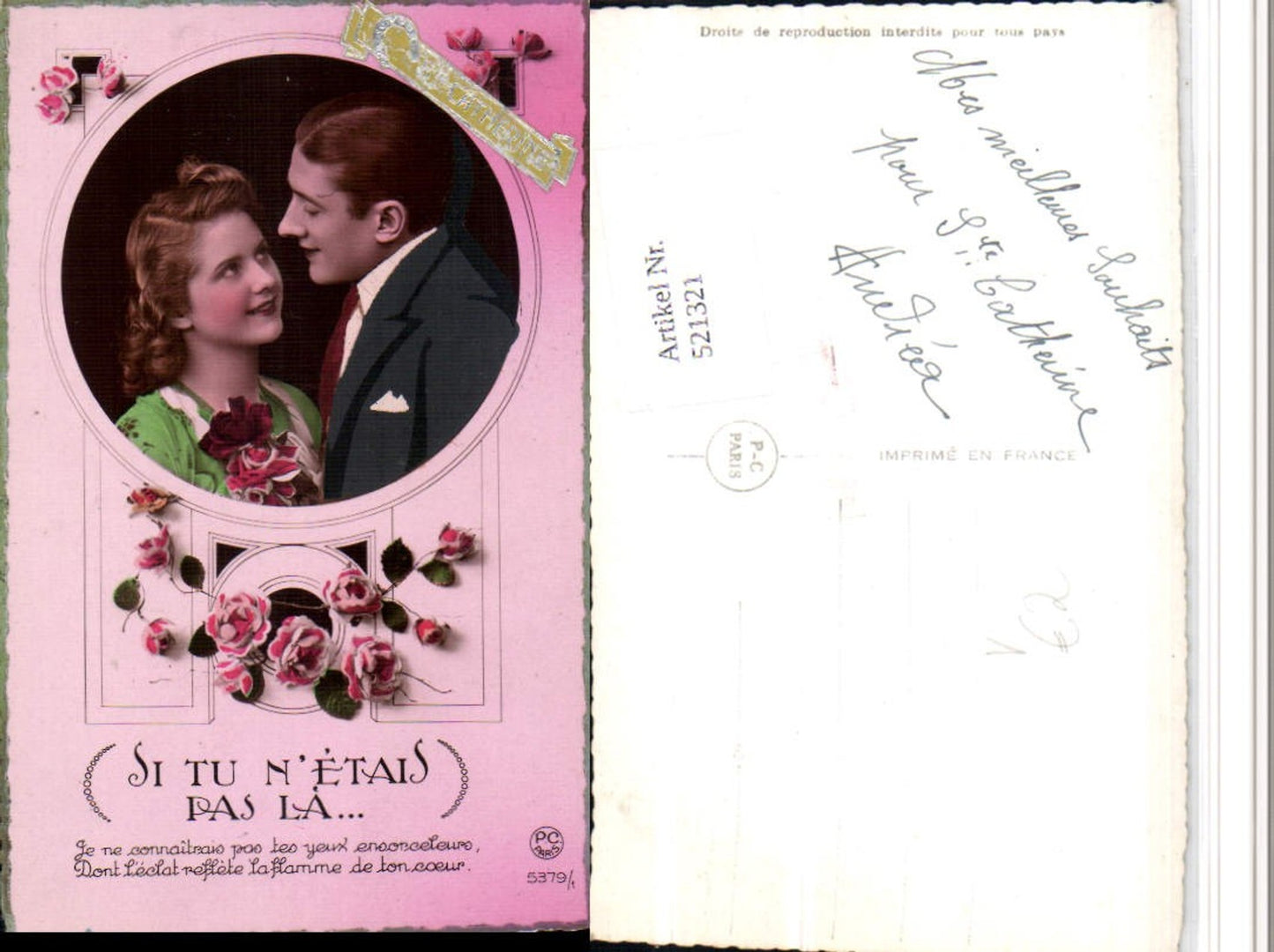 521321,P.C. Paris 5379/1 Ste Catherine Liebe Paar Passepartout Rosen