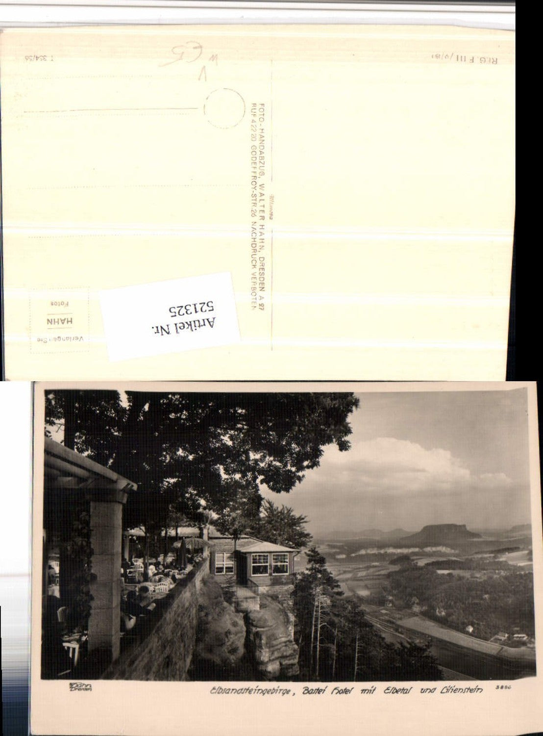 521325,Fotokunst Walter Hahn 3886 Bastei Hotel m. Elbetal u. Lilienstein Rathen