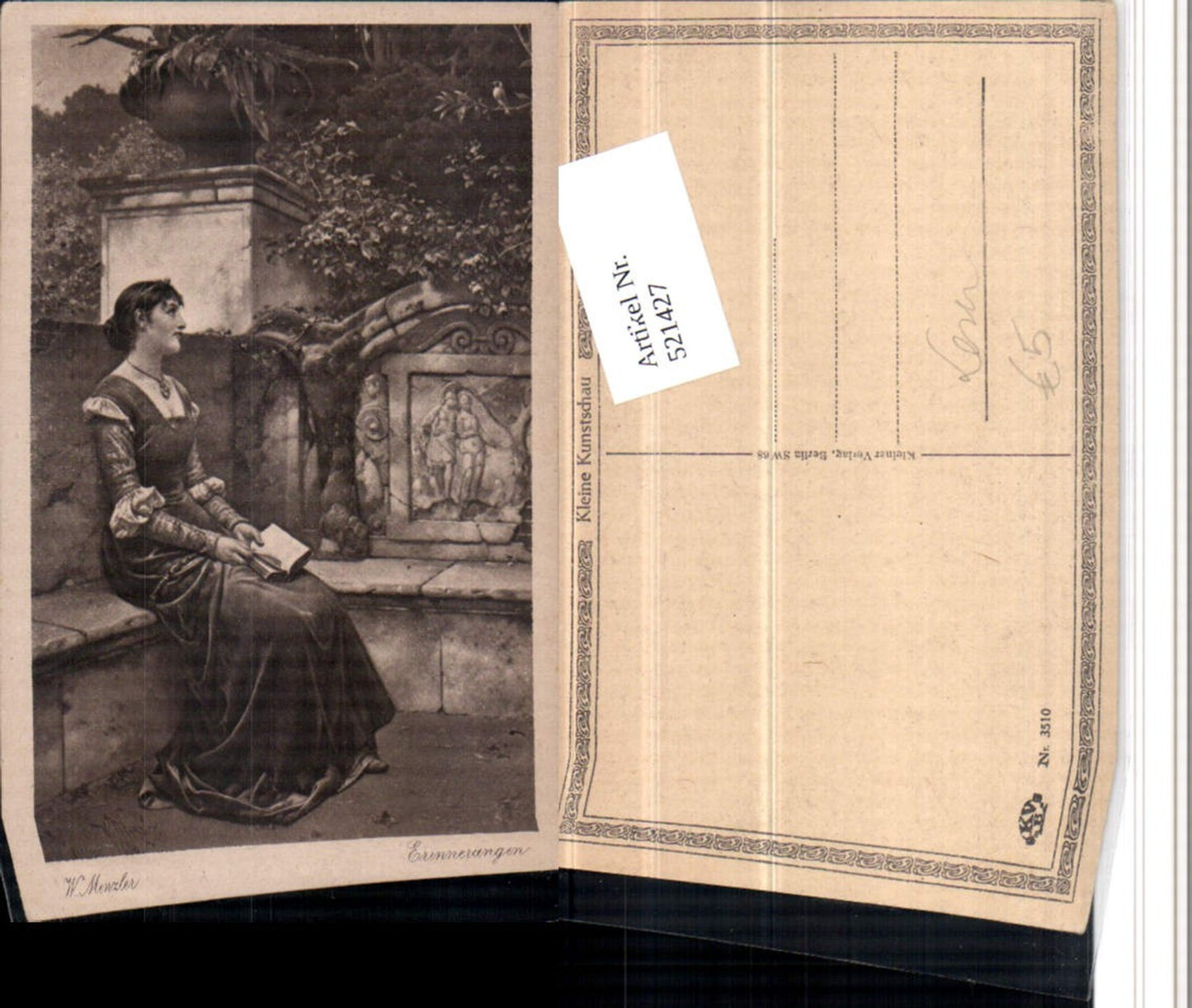 521427,Künstler AK W. Menzler Erinnerungen Frau Kleid Buch Lesen