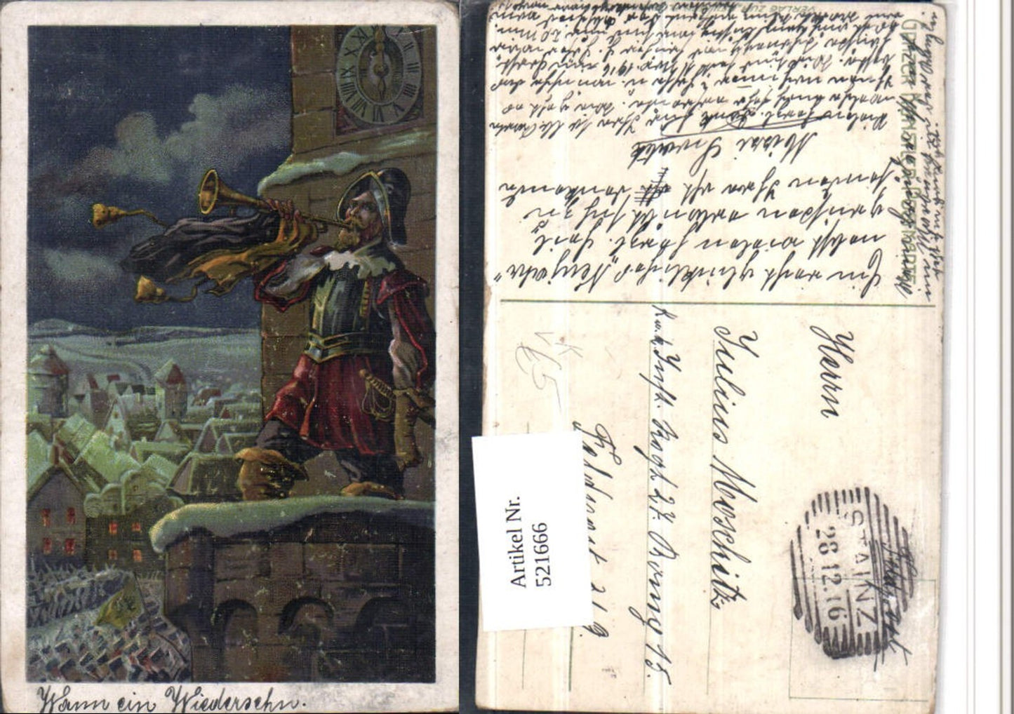 521666,Künstler AK Trompeter Uhr pub Grazer Künstler Postkarte