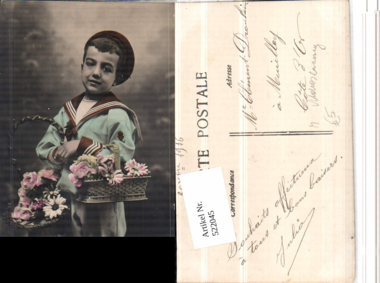522045,Bub Junge Uniform Matrosenanzug Korb Blumen