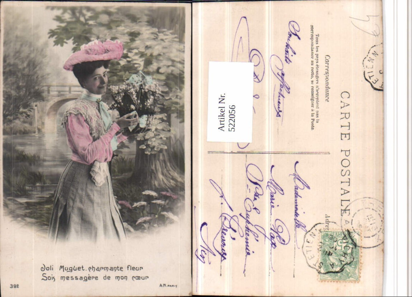 522056,Frau Mode Kleid Hut Blumen Brücke