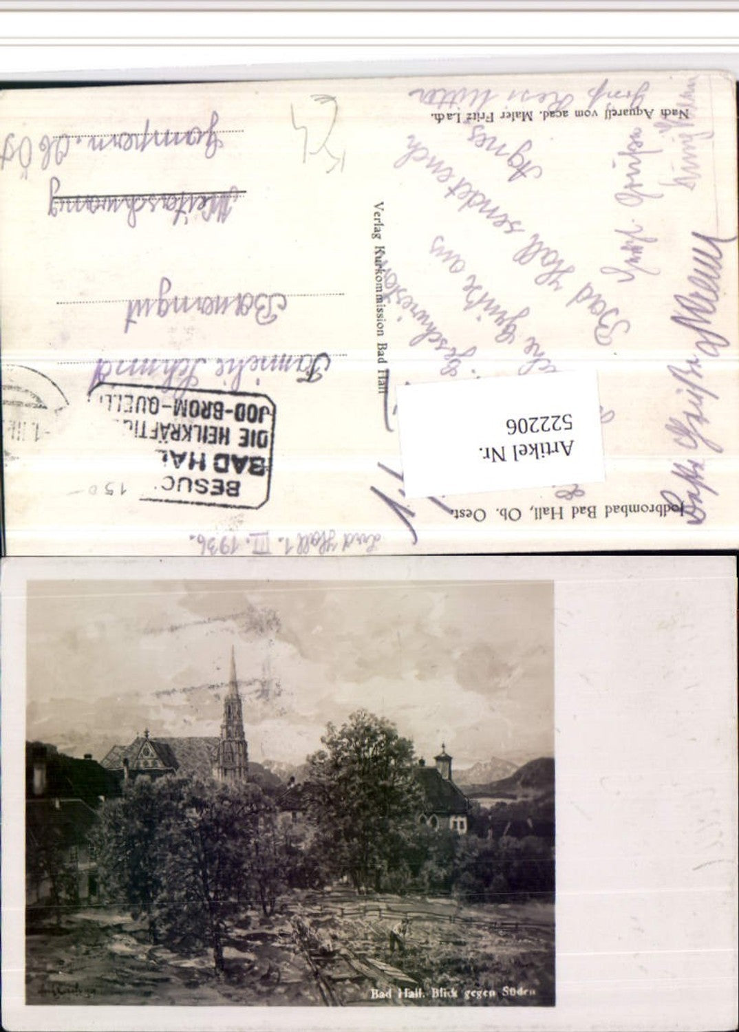 522206,Künstler AK Fritz Lach Bad Hall Teilansicht Kirche