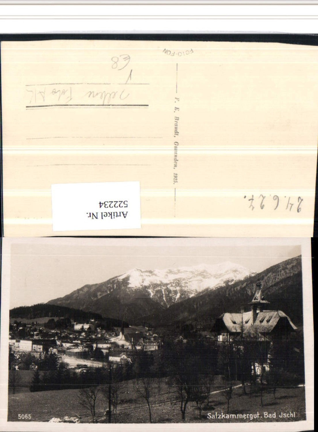522234,Seltene Foto AK Bad Ischl Teilansicht Bergkulisse pub Brandt 5065