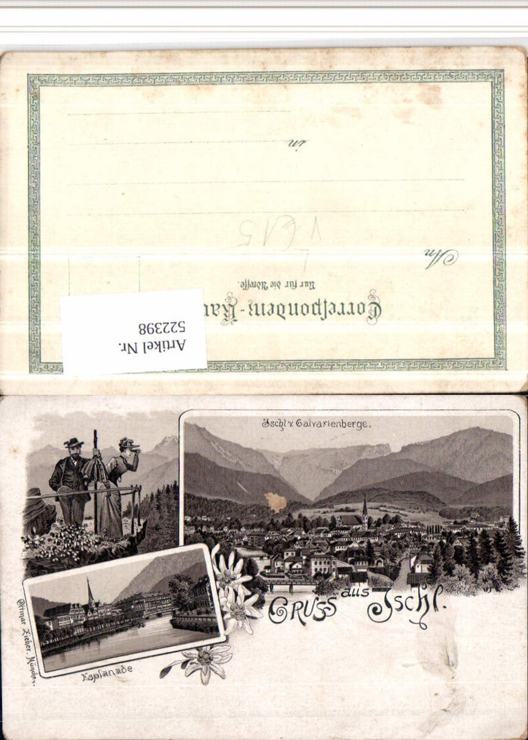 522398,Litho Gruß aus Ischl Totale Esplanade Mehrbildkarte pub Ottmar Zieher