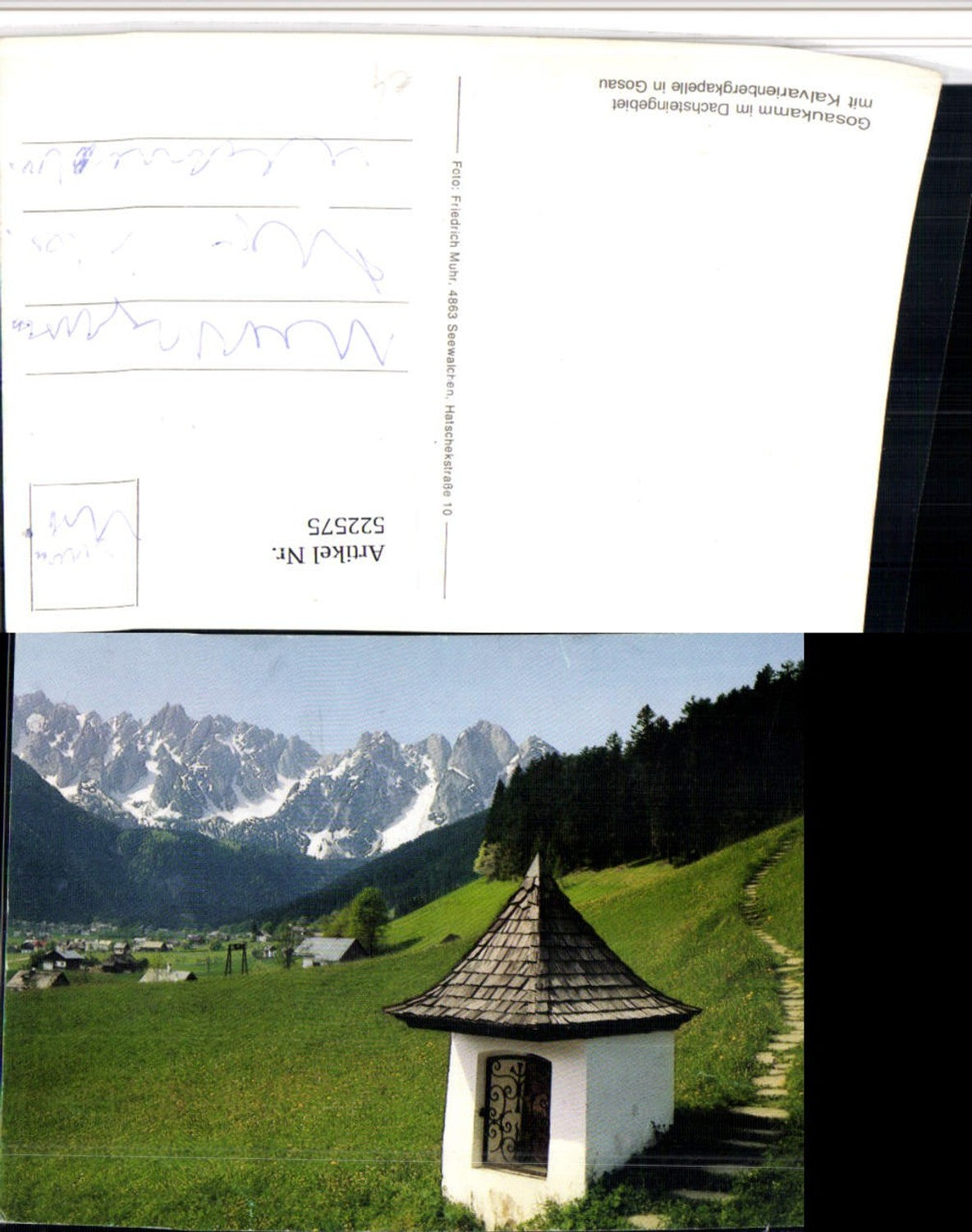 522575,Gosau Gosaukamm m. Kalvarienbergkapelle Bergkulisse