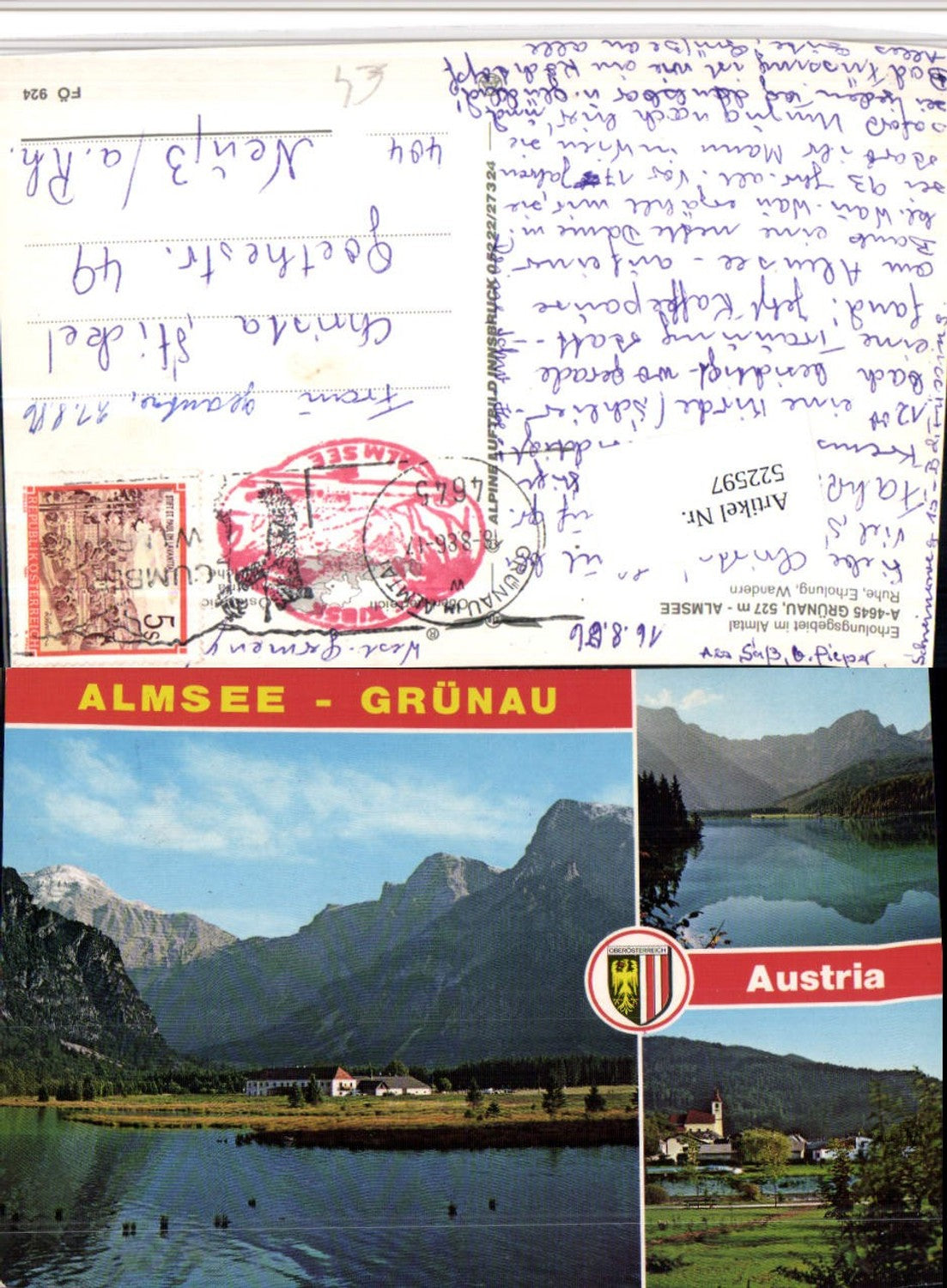 522597,Grünau im Almtal Almsee See Mehrbildkarte pub Alpine Luftbild 924