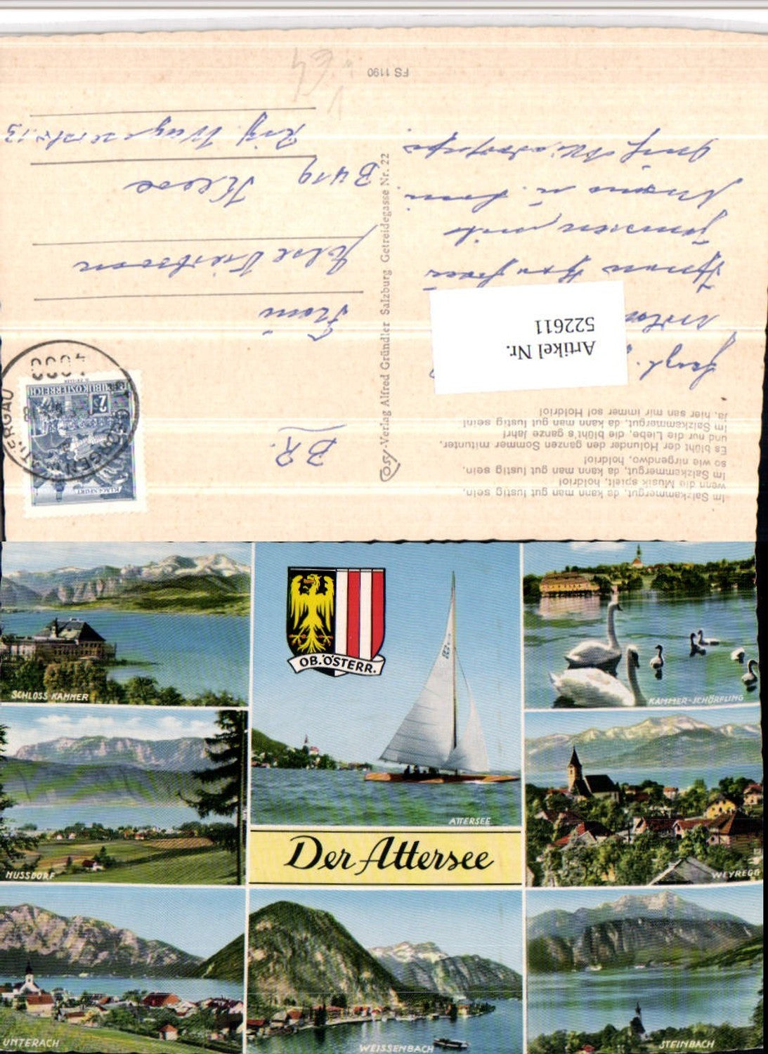 522611,Attersee Steinbach Unterach Schwäne Segelboot Mehrbildkarte pub Cosy