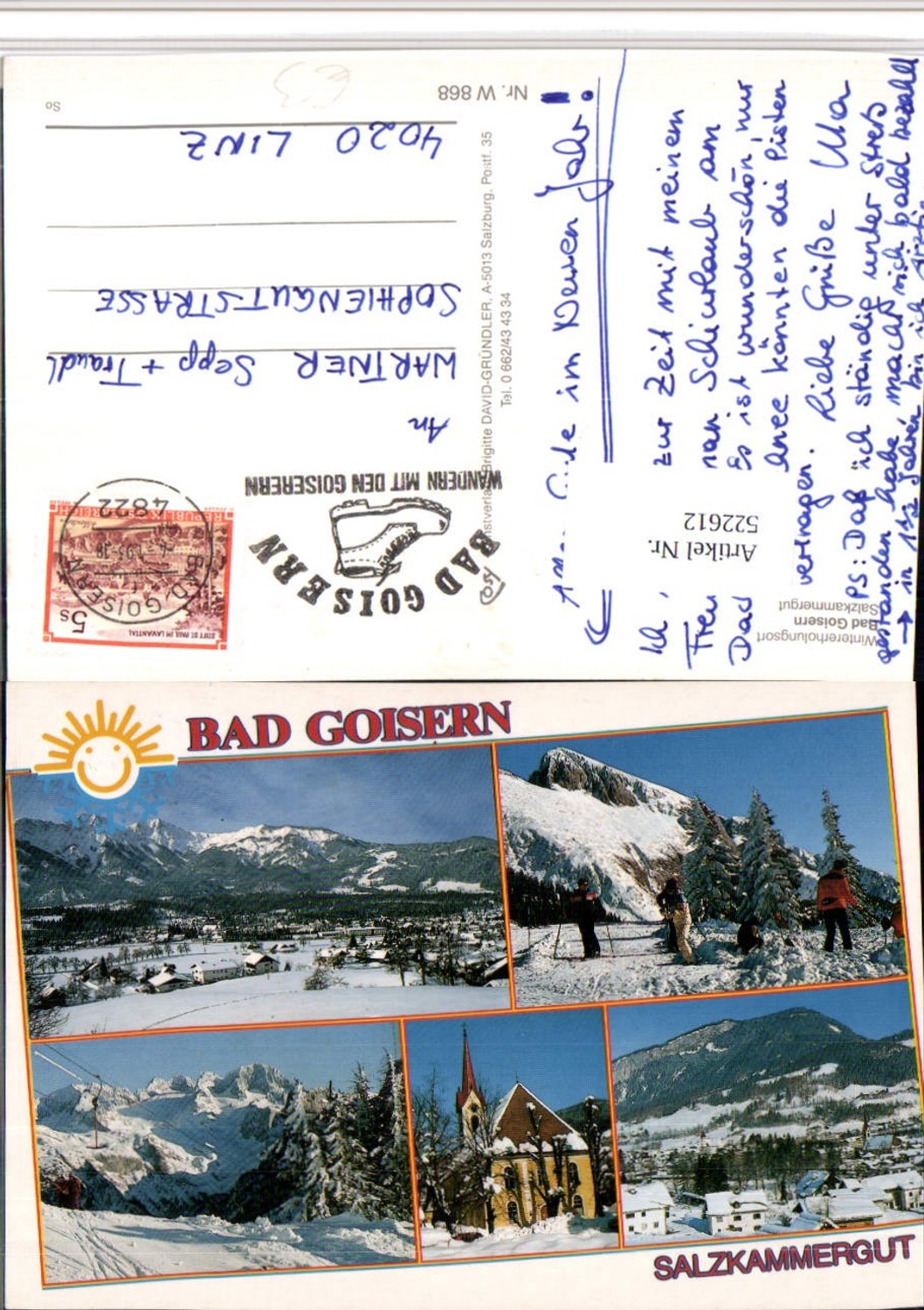 522612,Bad Goisern Totale Kirche Tourengeher Winterbilder Mehrbildkarte