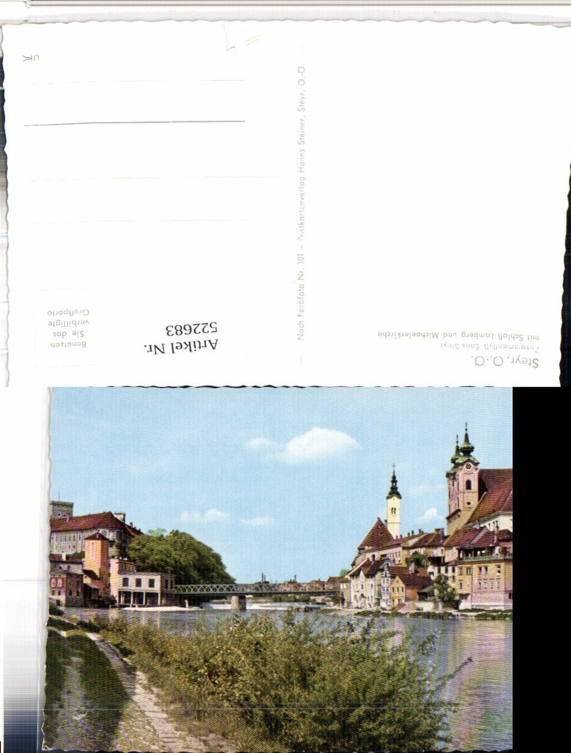 522683,Steyr an d. Enns Zusammenfluss Schloss Lamberg Kirche Brücke