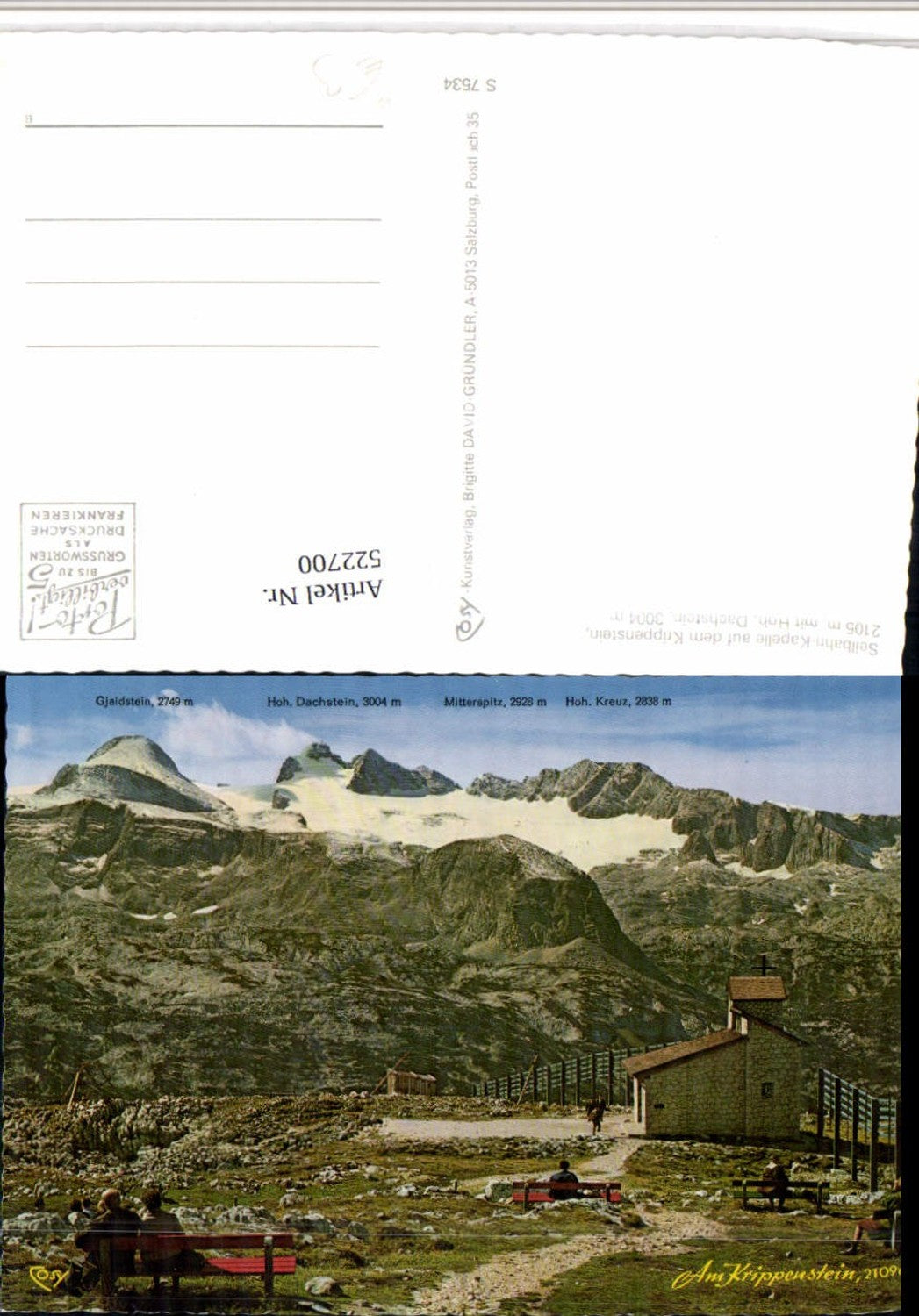 522700,Krippenstein b. Obertraun Kapelle m. Hohen Dachstein Bergkulisse pub Cosy