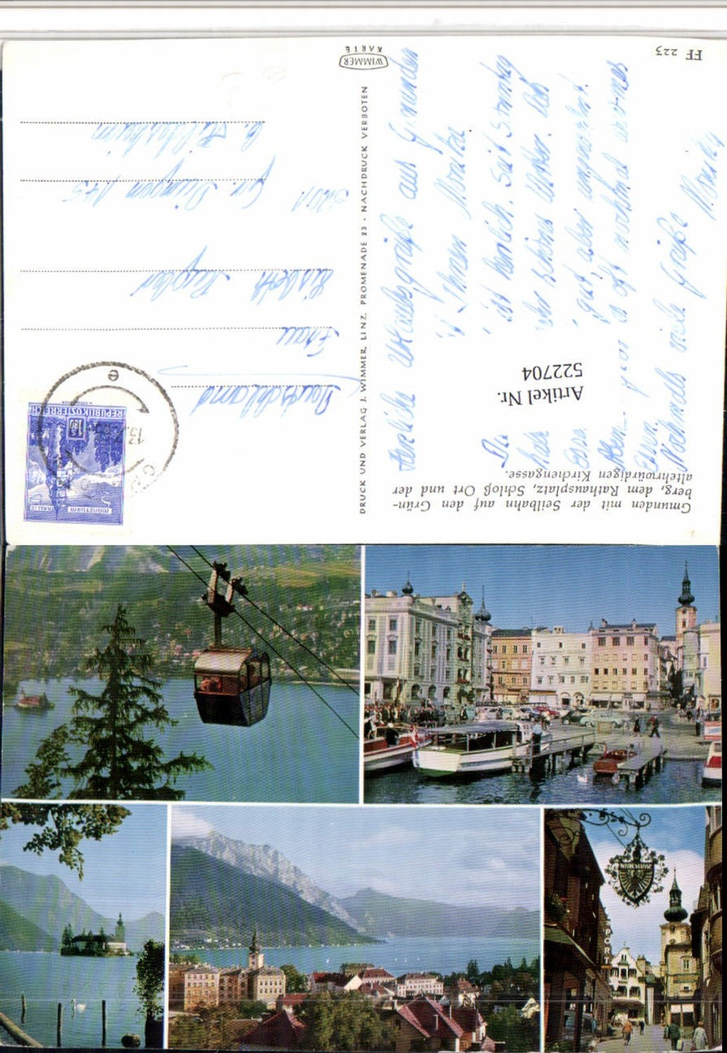 522704,Gmunden Teilansicht Seilbahn Schloss Boote Mehrbildkarte
