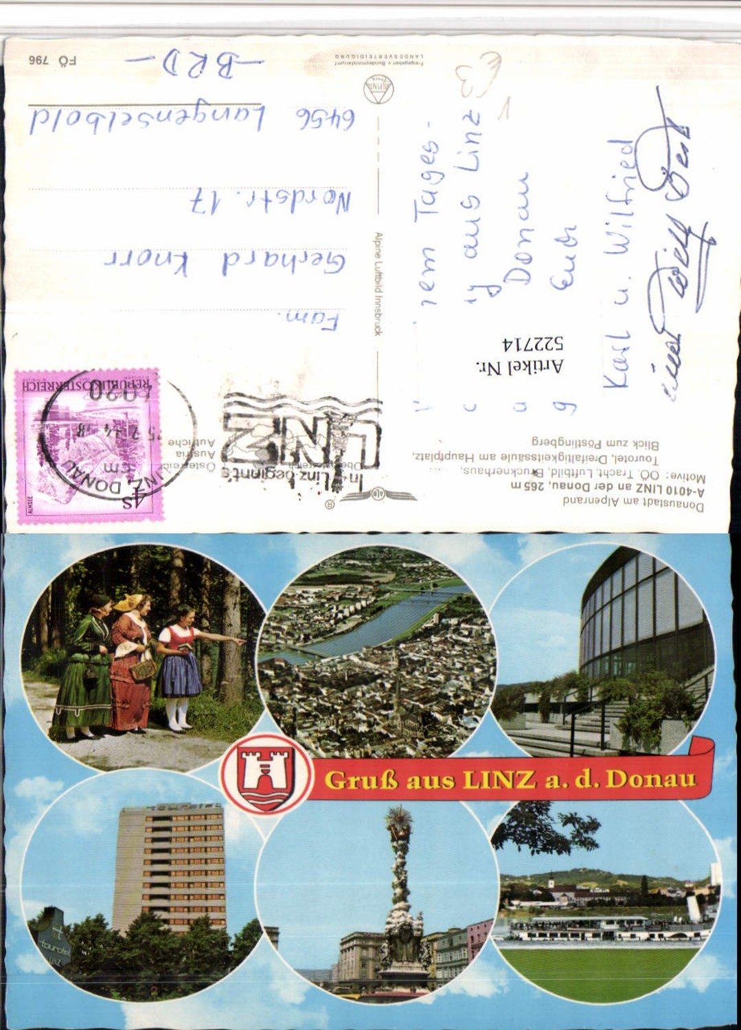 522714,Linz an d. Donau Totale Tracht Dampfer Mehrbildkarte pub Alpine Luftbild 796