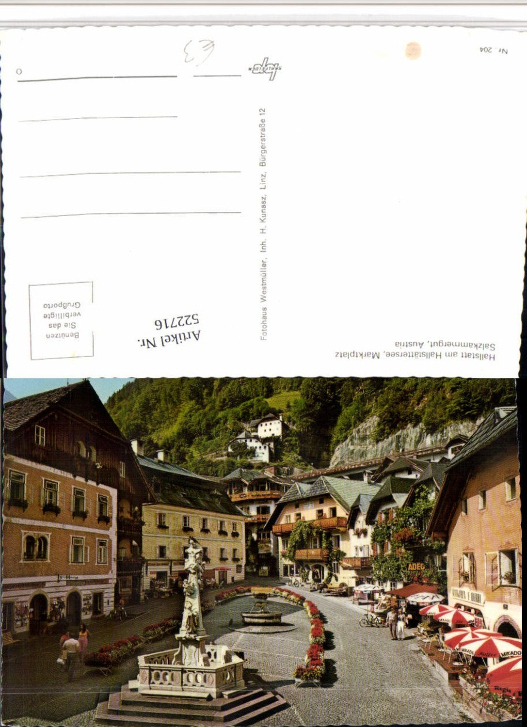 522716,Hallstatt am Hallstättersee Marktplatz Brunnen