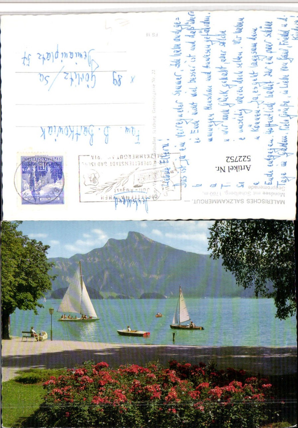 522752,Mondsee m. Schafberg Seepromenade Segelboote Bergkulisse