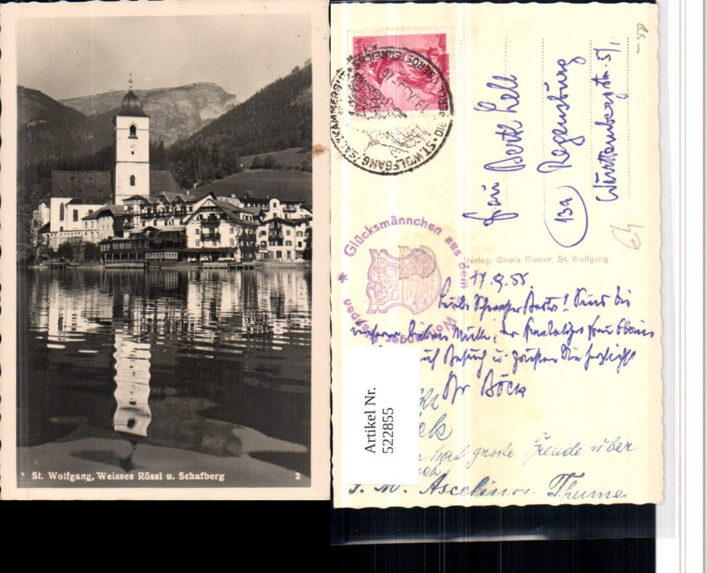 522855,St. Wolfgang Teilansicht Weißes Rössl m. Schafberg