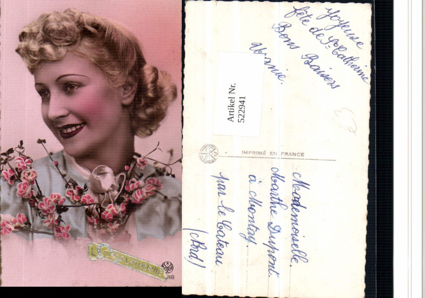 522941,Foto-AK Art Deco Style Frau Blumen pub Noyer