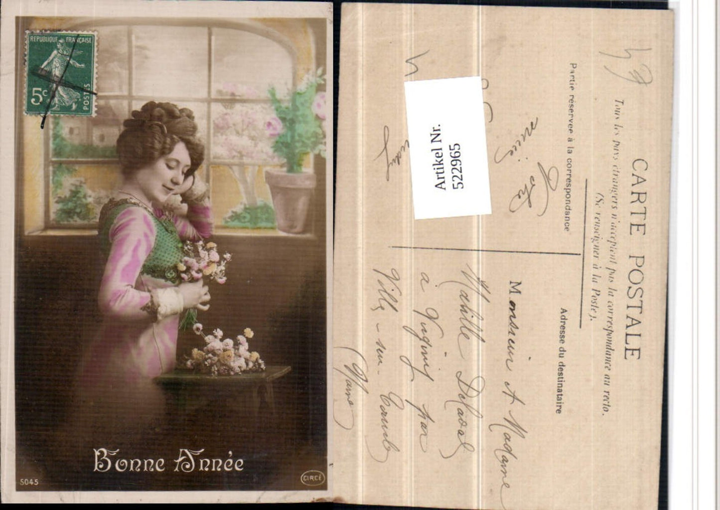 522965,Foto-AK Frau Fotomontage Fenster Blumen