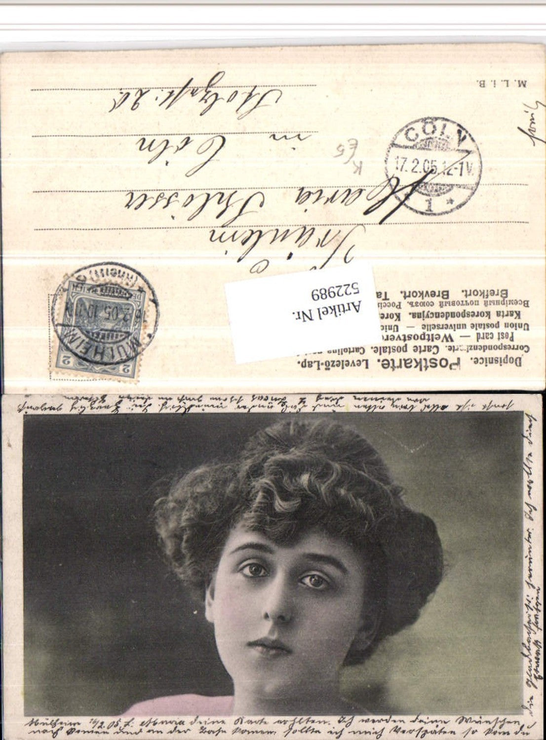 522989,Künstler AK Frau Portrait Kopf