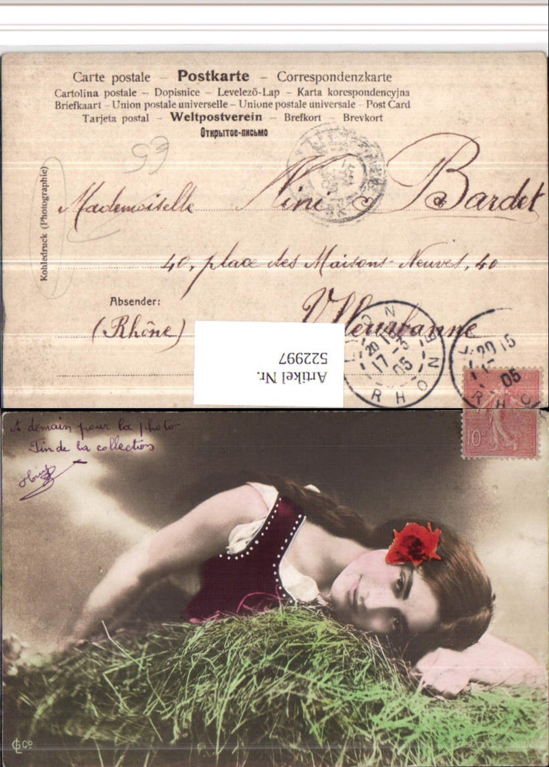 522997,Kohledruck Photographie Frau Portrait Blume Heu