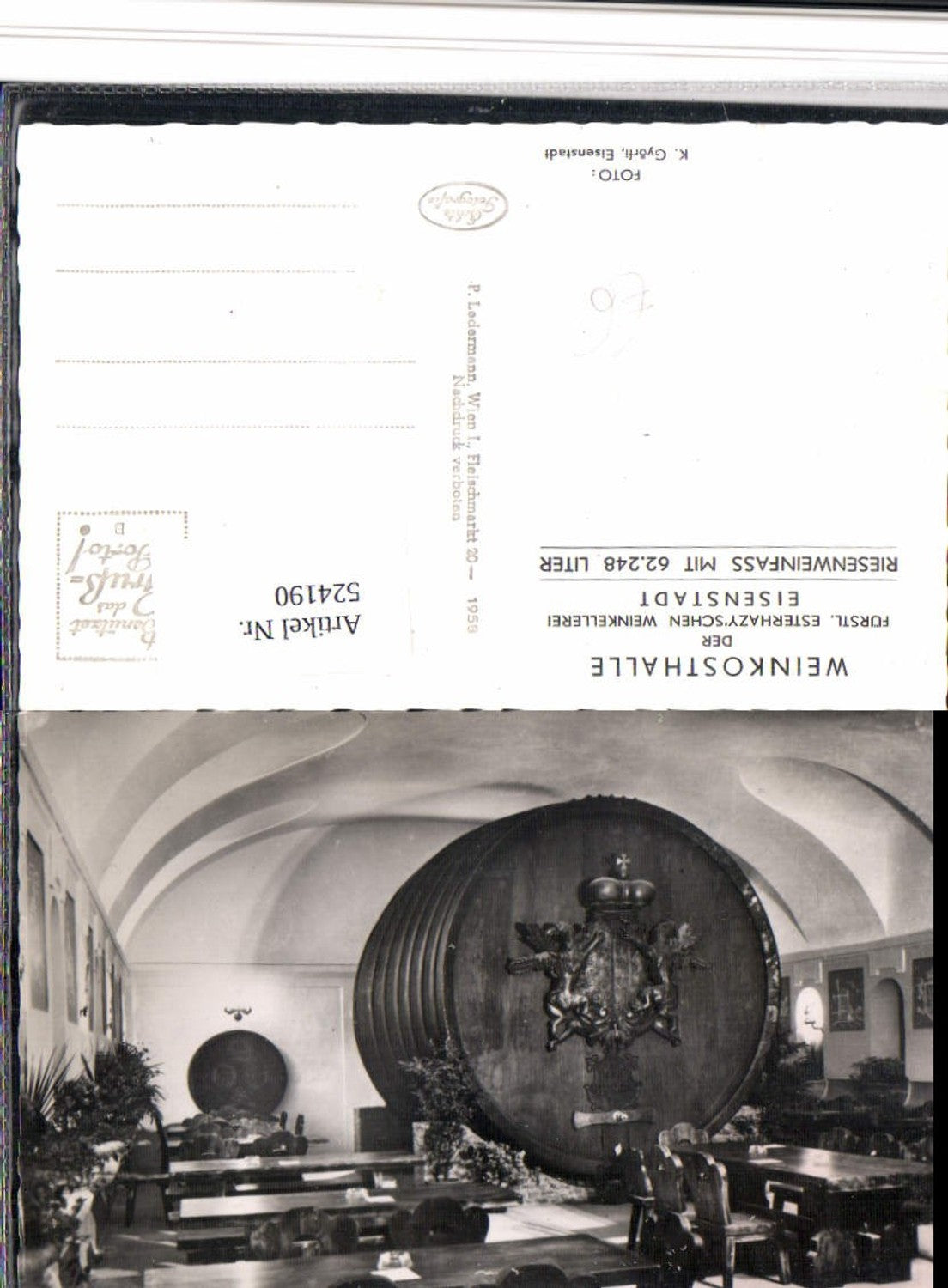 524190,Eisenstadt Esterhazy'sche Weinkellerei Weinkosthalle