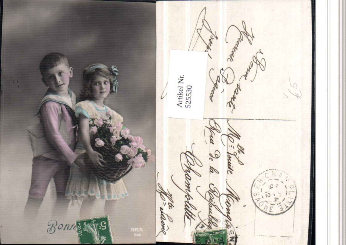 525530,Foto-AK Matrosenanzug Matrose Anzug Mädchen Uniform Junge Blumen