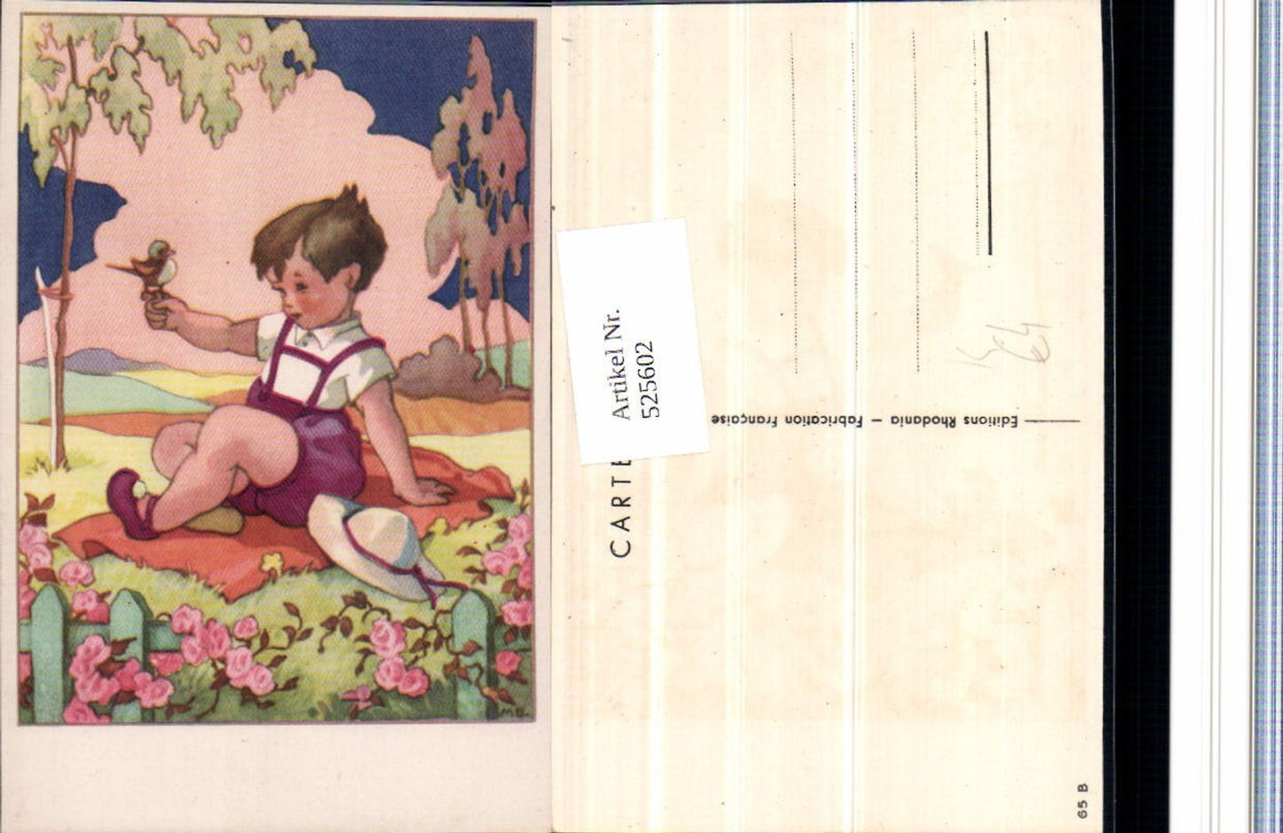 525602,Künstler AK Junge m. Vogel auf der Hand
