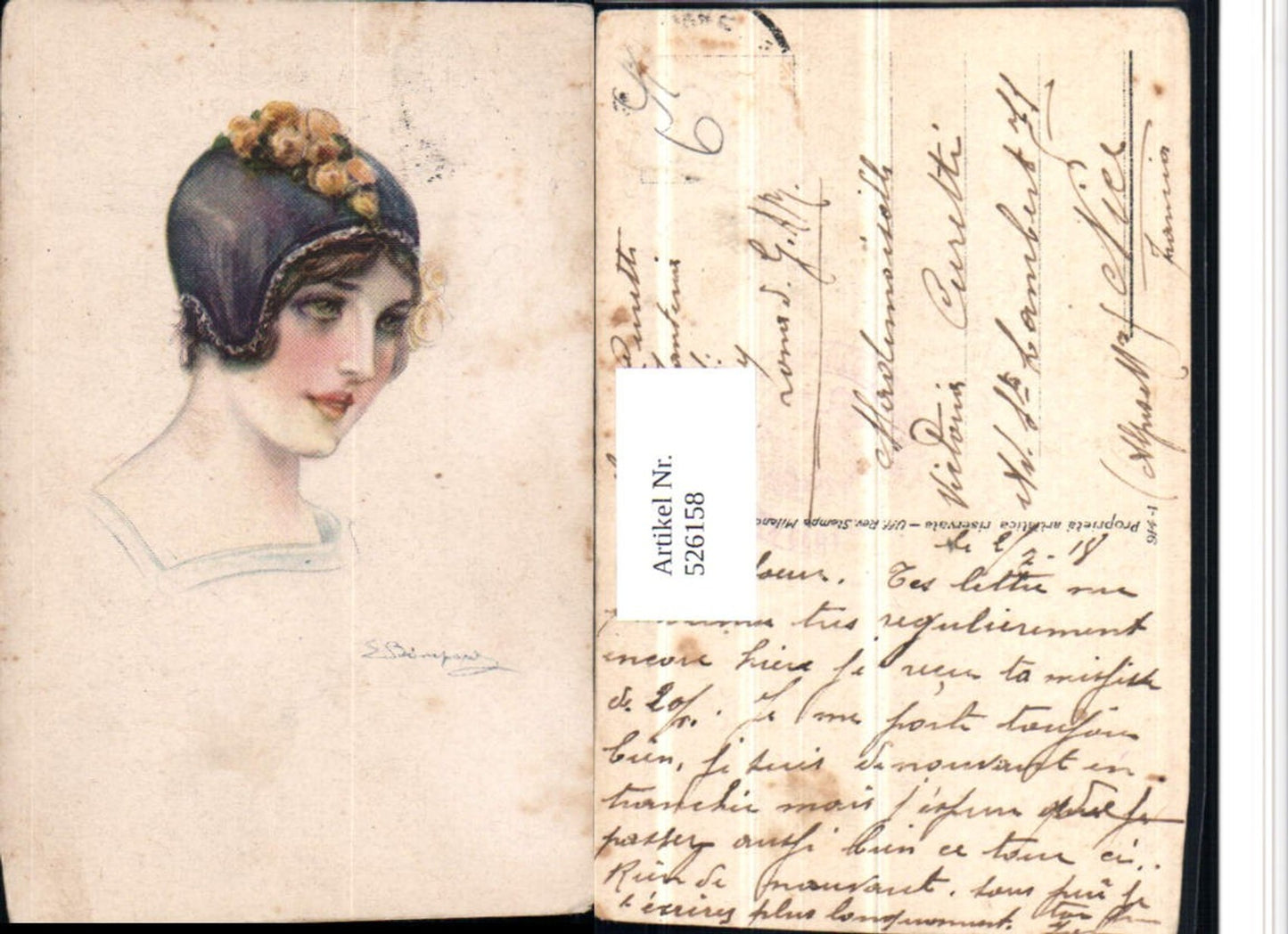 526158,Künstler AK Sergio Bompard Frau Kopf Studie Portrait