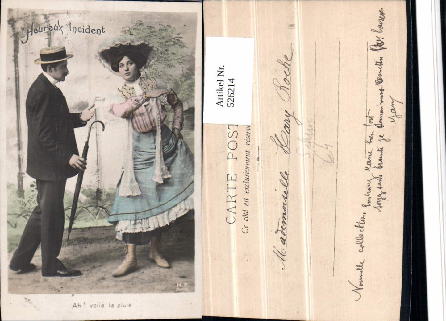 526214,Foto-AK Frau m. Mann Schirm Hut Kleid Anzug