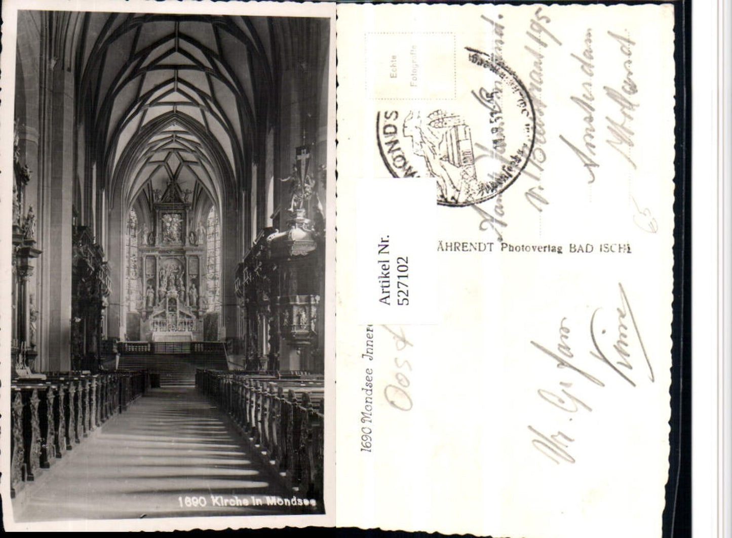 527102,seltene Foto-AK Mondsee Kirche Innen