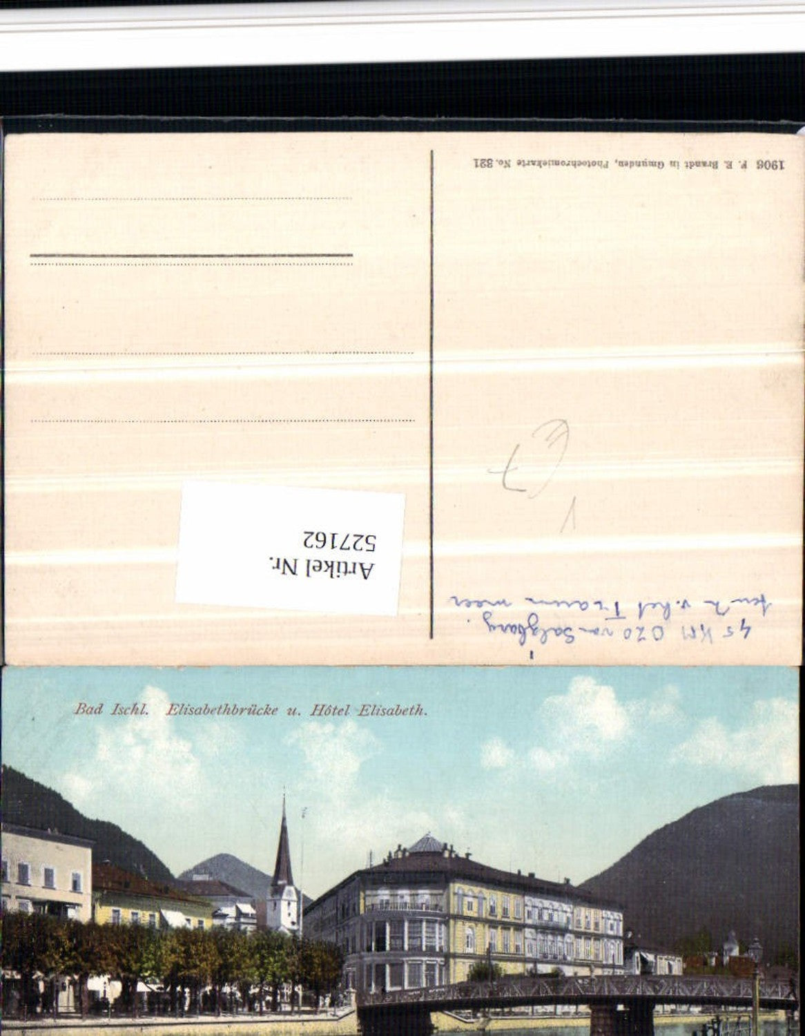 527162,tolle AK Bad Ischl Elisabethbrücke Hotel Kai pub Brandt 321