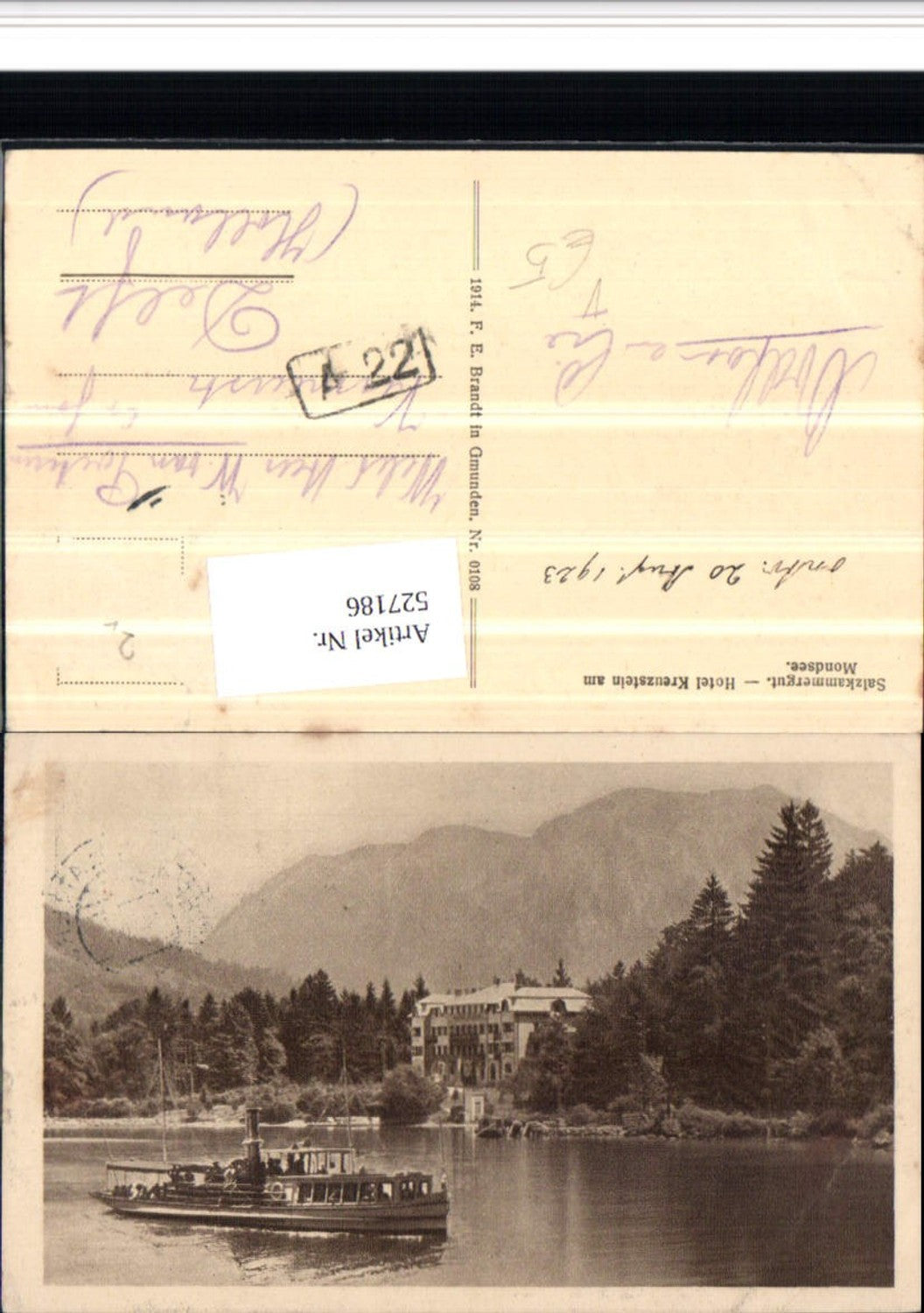 527186,Hotel Kreuzenstein am Mondsee Salzkammergut Schiff pub Brandt 0108