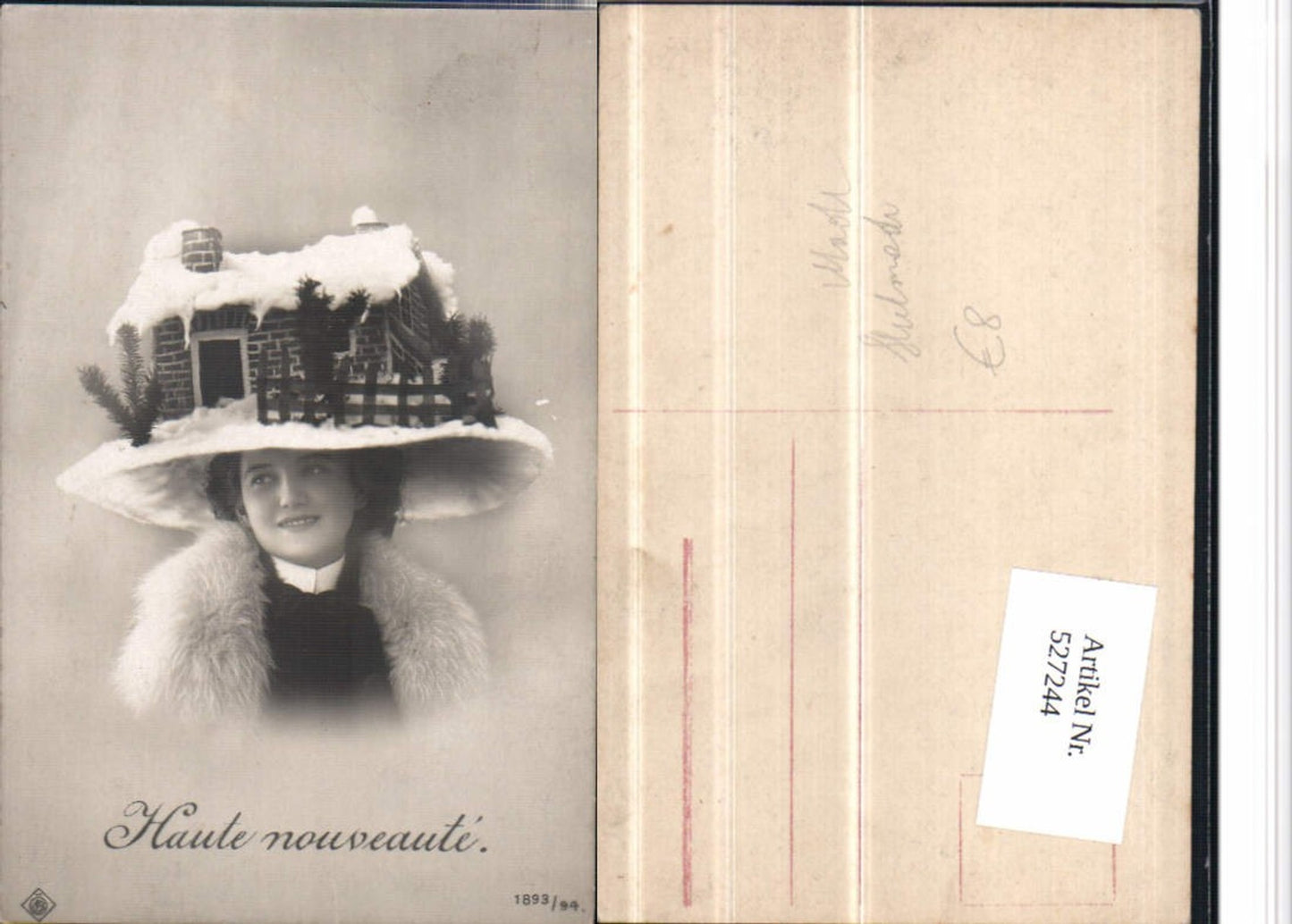 527244,tolle Foto-AK Frau m. Großem Hut Mode Hutmode Muff Pelz Pelzmode