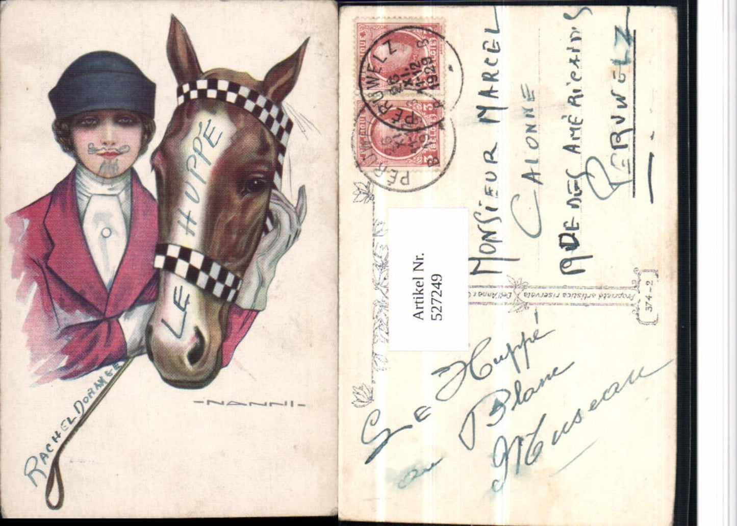 527249,Künstler AK NANNI Frau Pferd Pferdekopf Polo Glamour Jugendstil Art Deco