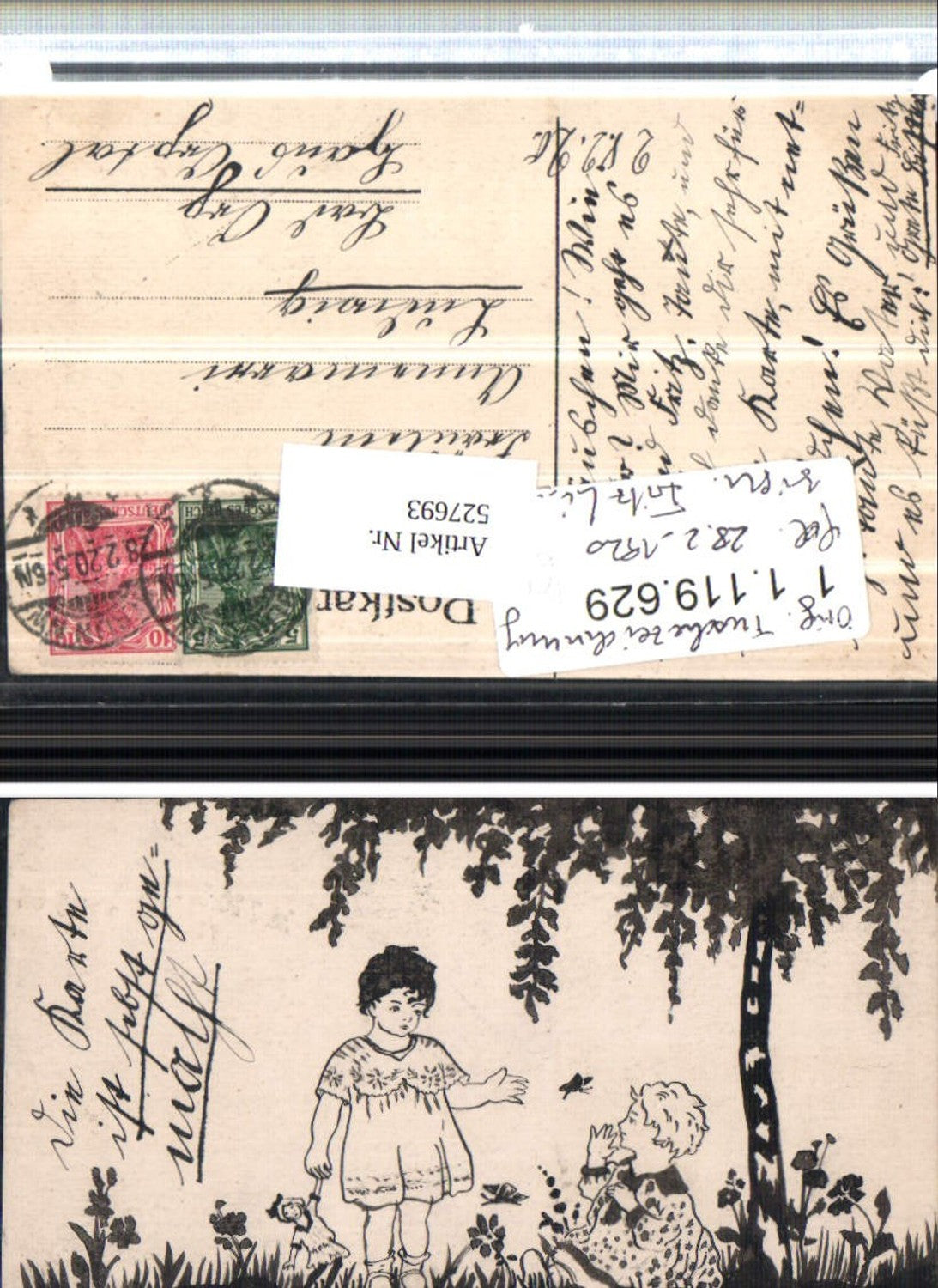 527693,tolle handgemalte Künstler AK Tuschezeichnung Fritz Bitter Puppe Kinder