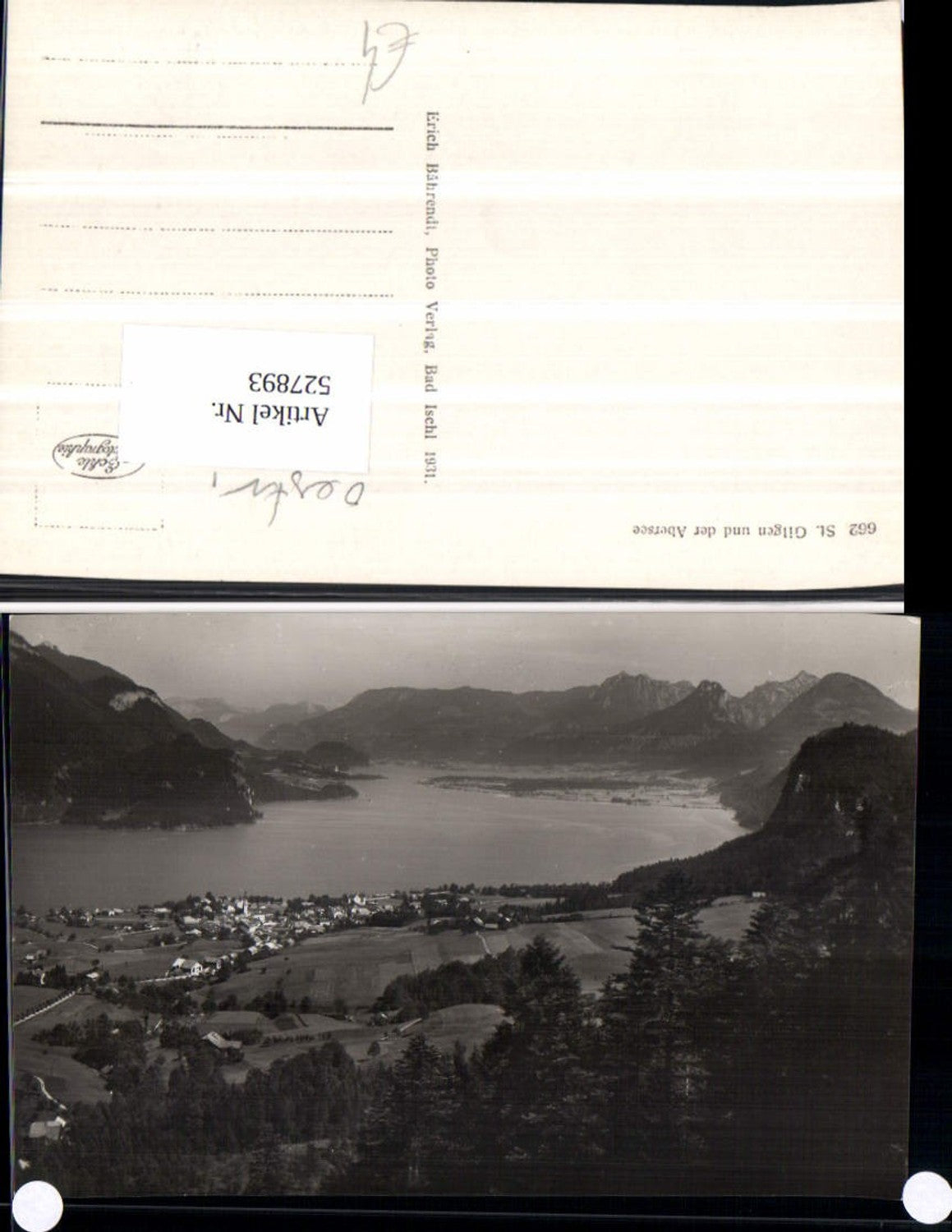 527893, Photo postcard St. Gilgen and Abersee Wolfgangsee pub Bährendt